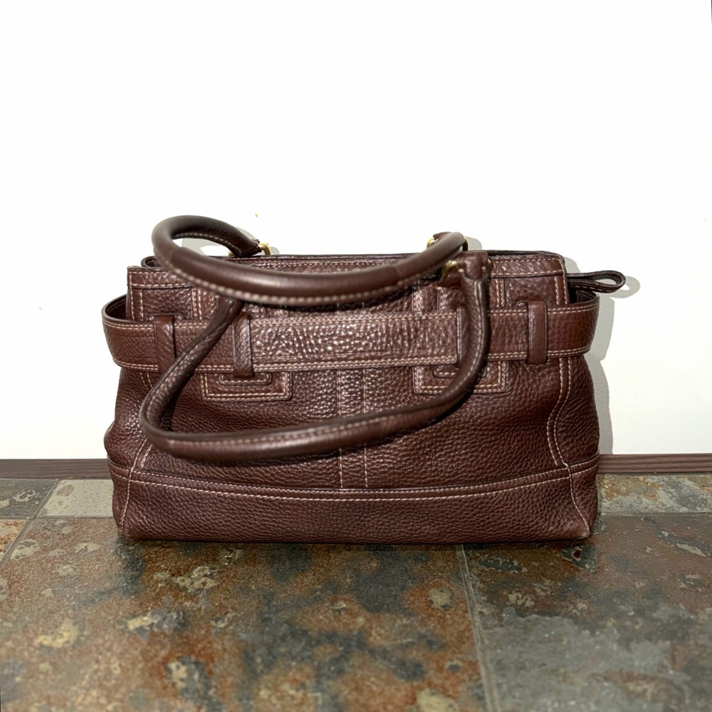 Vintage Coach Hampton Chocolate Brown Pebbled Leather Satchel Bag - Picture 5 of 14